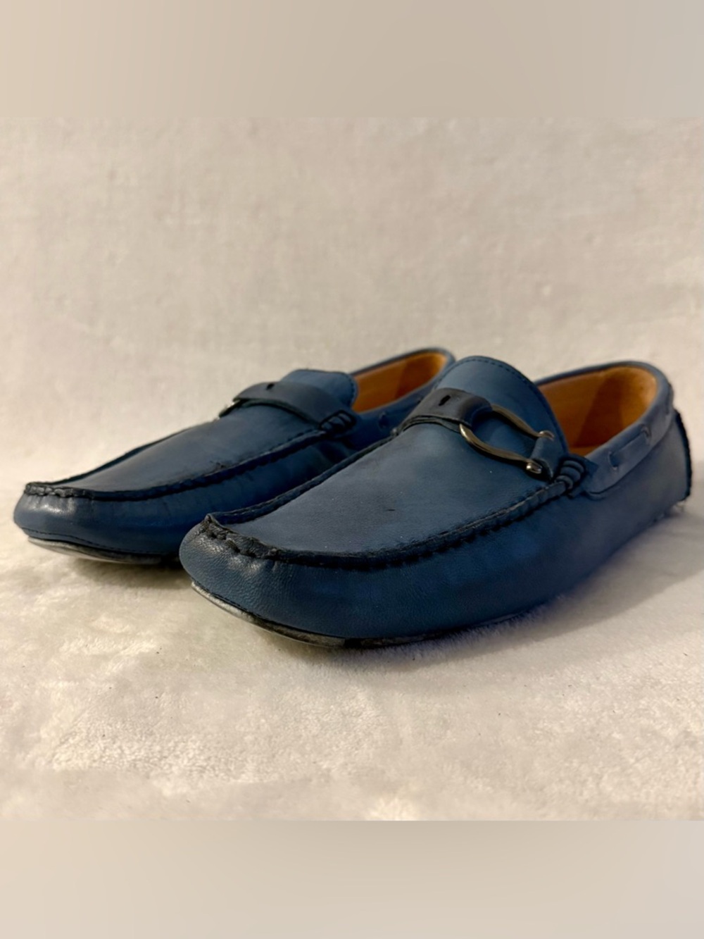 Bacco Bucci Studio Palm Beach Blue Leather Driving Loafers